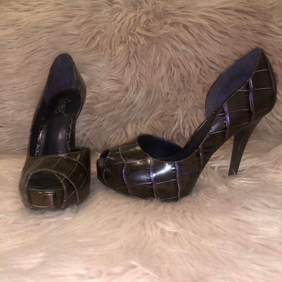 Brown / purple tone 4 inch peep toe stiletto heels - Picture 1 of 7